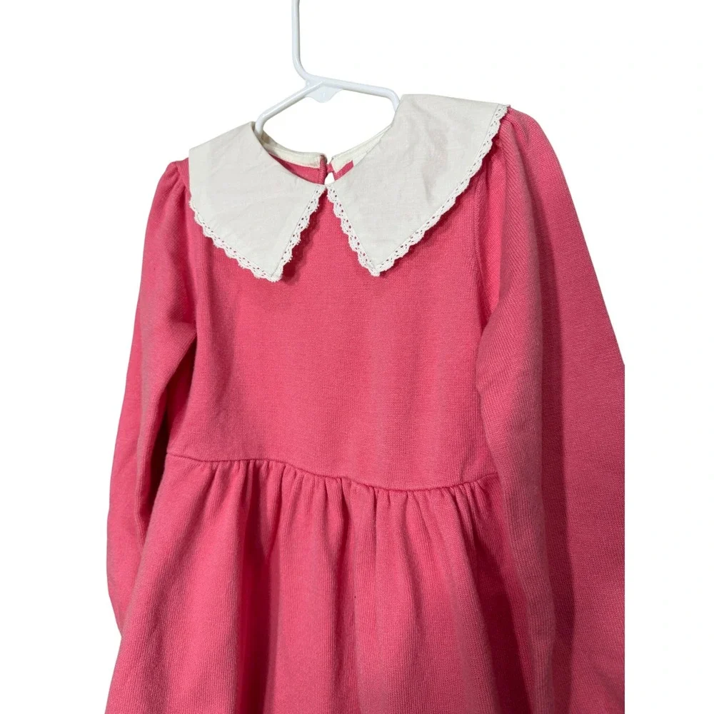 Janie and Jack Girls Pink Sweater Dress Peter‎ Pan Lace Collar Size 5